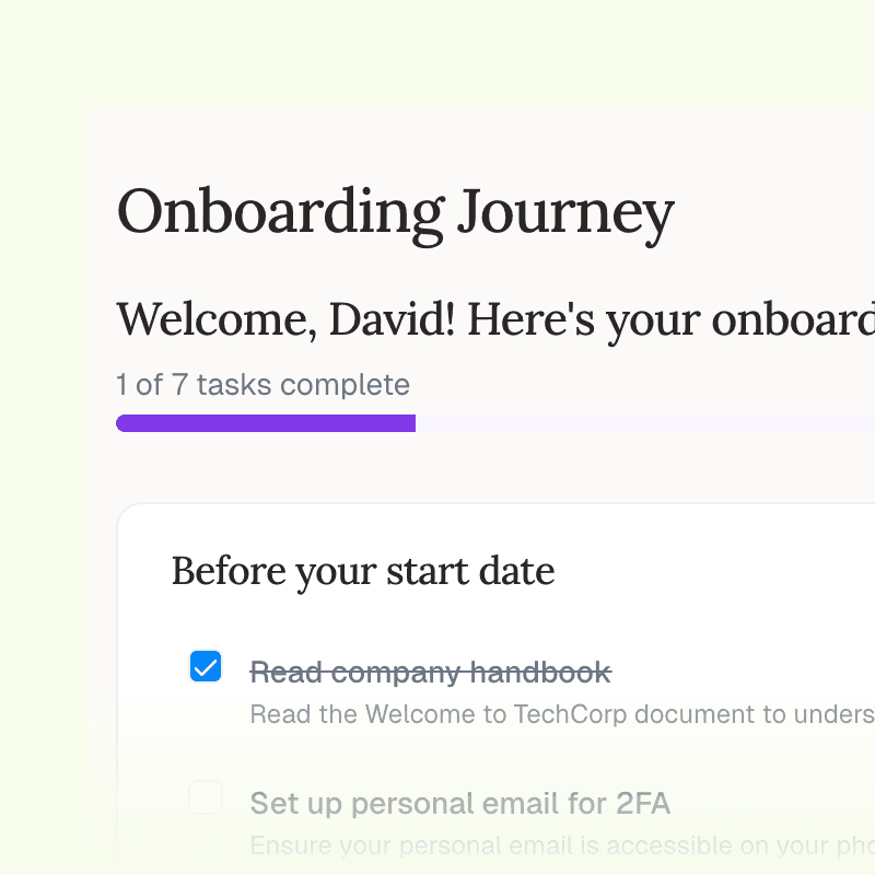 Structured checklists from pre-boarding to month one